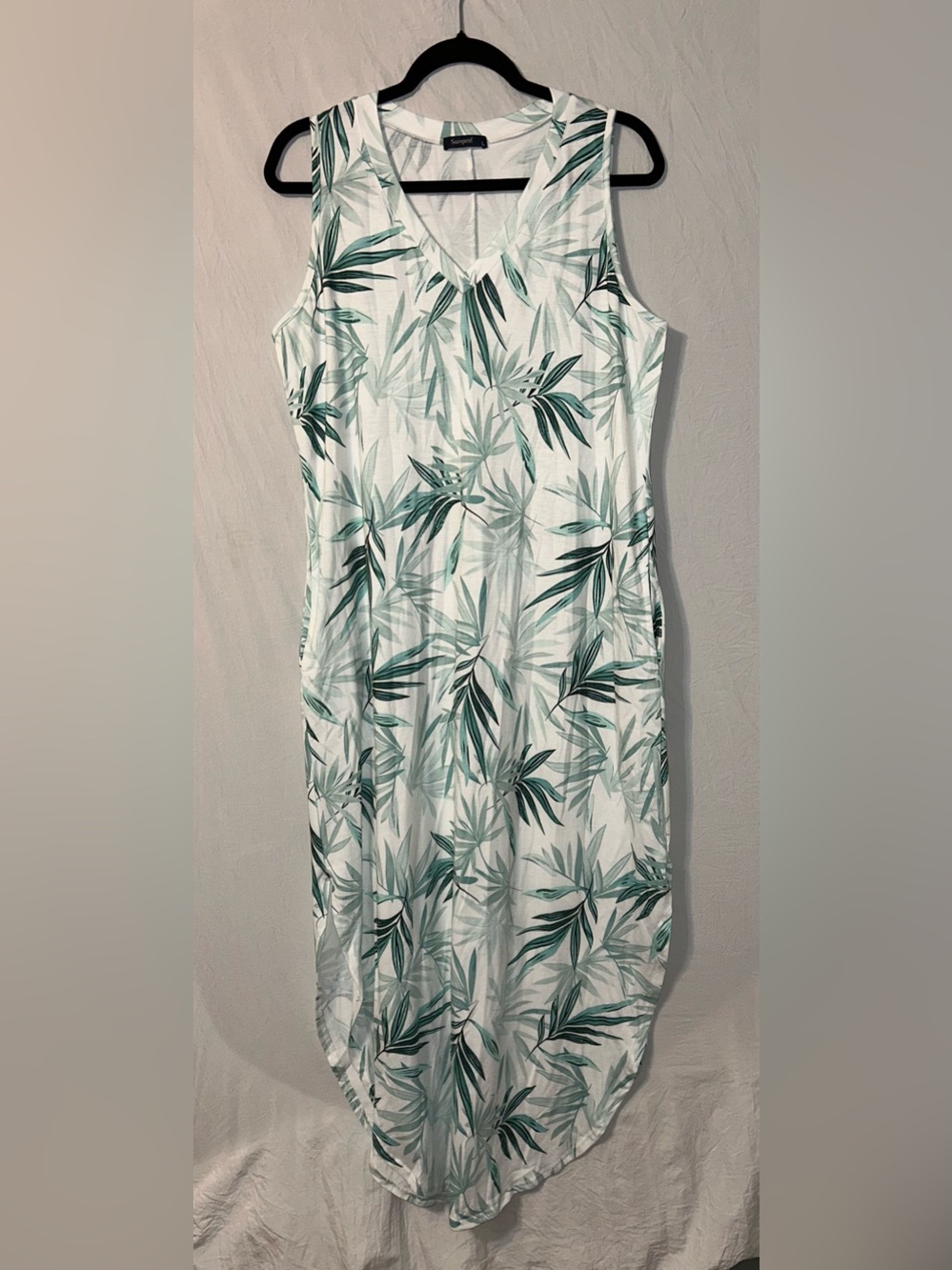 Sampeel Sleeveless V-Neck Tropical Print Maxi Dress - White & Green Large